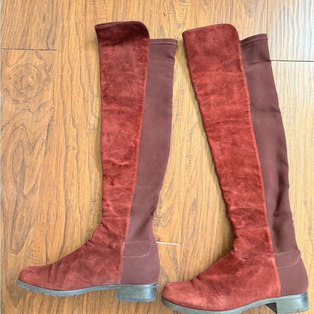 Stuart Weitzman Over-the-Knee Suede Boots in Burgundy